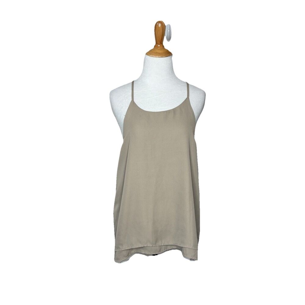 Stella Luce  Beige Lightweight Blouse Tank Top Spaghetti Strap Taupe Womens M